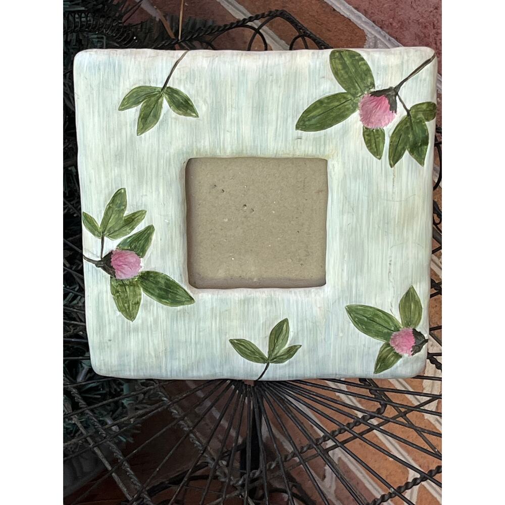 Burnes Picture Frame Ceramic Embossed Pink Floral Leaves